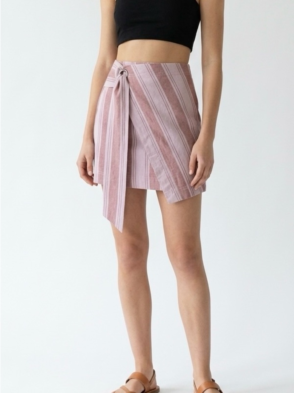 Free People Tuscan Sunrise Linen Striped Mini Skirt Wrap Size 4 Coastal Boho